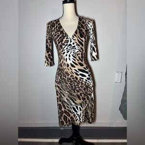 VINTAGE Ed hardy leopard print wrap dress with ruched side with tigers sz XS